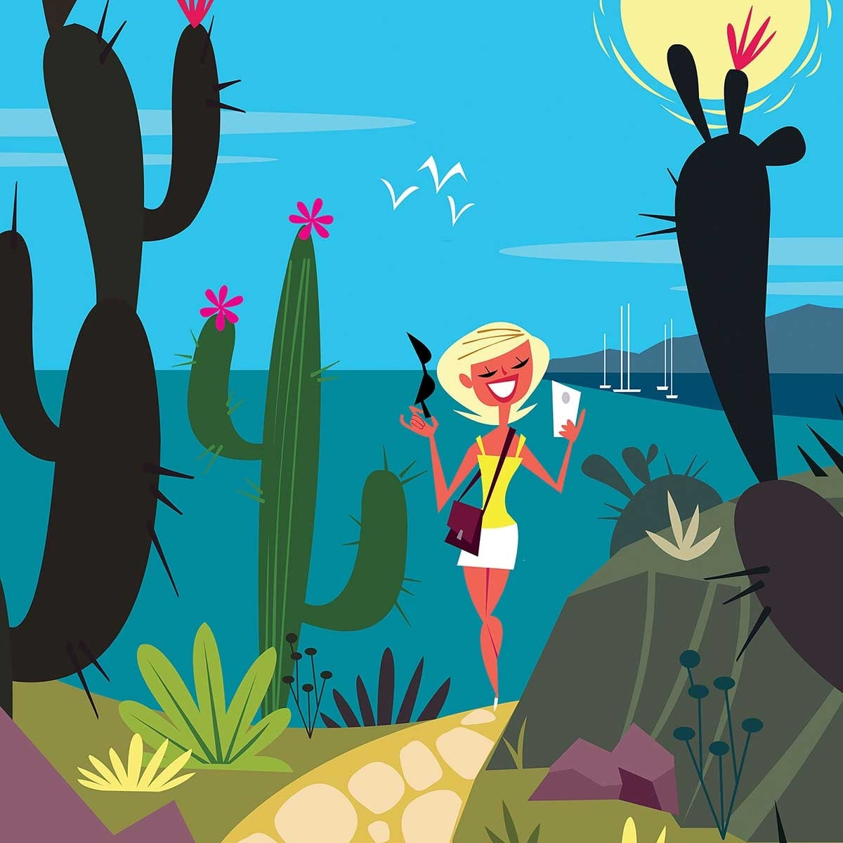 Poster de jardin exotique d' eze Affiche + cadre en bois - Noir