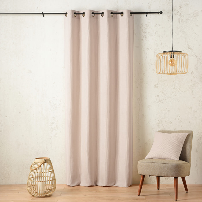 Rideau tamisant à œillets rayé - Beige