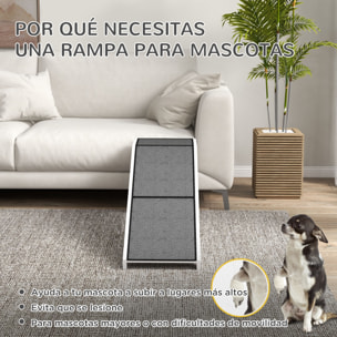 Rampa para Perros de Madera Rampa para Mascotas con Alfombra Antideslizante para Perros Pequeños Medianos y Grandes 152x40x50 cm Blanco y Gris