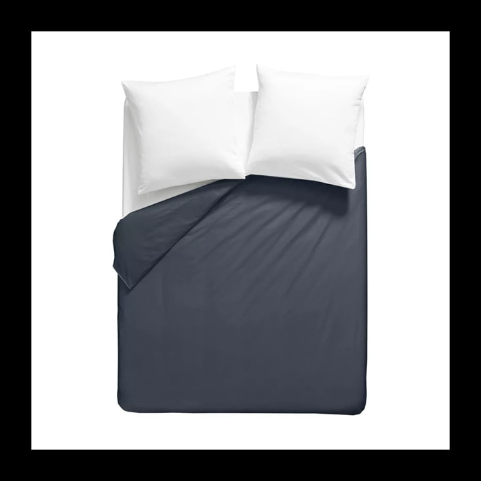 Housse de couette percale de coton uni bleu La percale francaise bleu