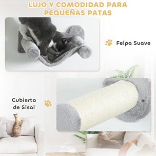 Juego de Pared de Escalada para Gatos de 6 Piezas Estanterías para Gatos con Condominio Plataforma Hamaca Escaleras Percha Tabla Rascador Poste de Sisal Bola de Juguete Gris