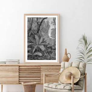 Affiche paysage jungle indienne Affiche + cadre en bois - Chêne