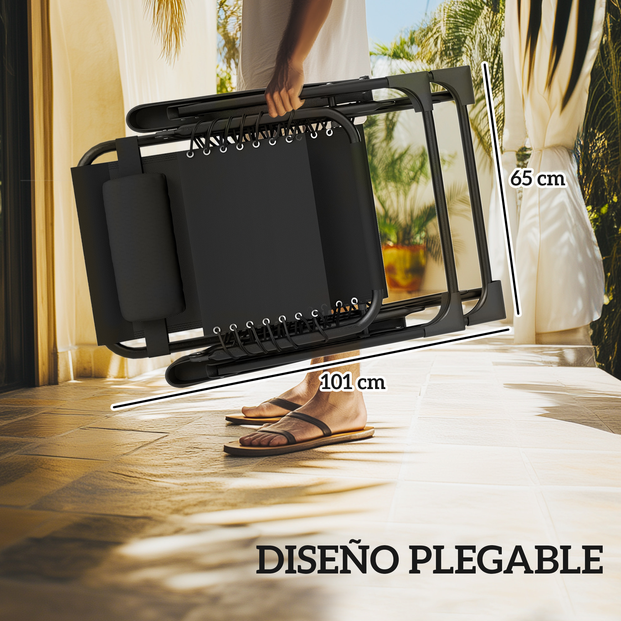 Set de 2 Tumbonas Jardín Exterior Plegables con Mesa Auxiliar Portavasos Tumbonas de Gravedad Cero con Respaldo Ajustable Reposabrazos Extraíble para Patio Piscina Terraza Exterior Negro