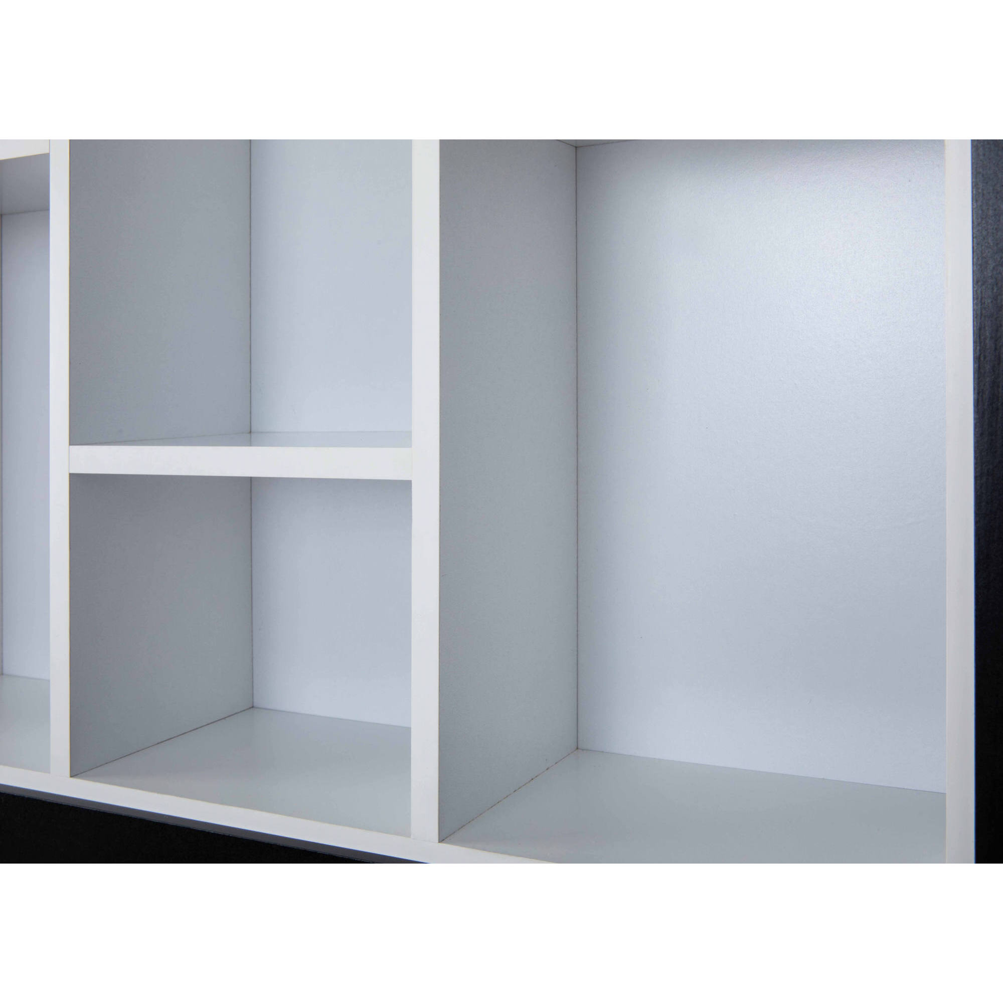 Libreria a parete con vani contenitori, in laminato bianco e nero, cm 67x13.7x67