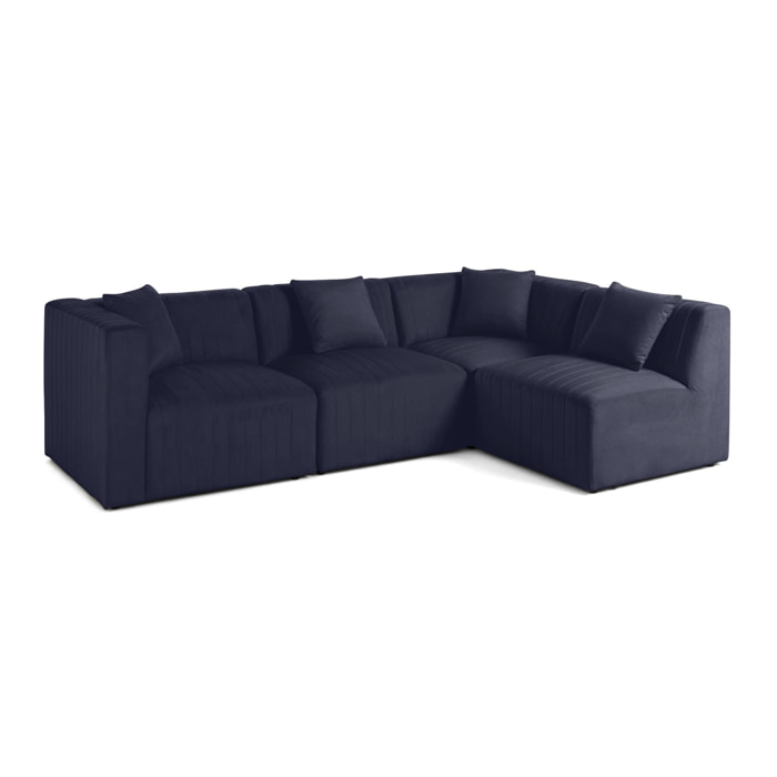 Nova - canapé modulable d'angle droit - 5 places - en velours - Bleu marine