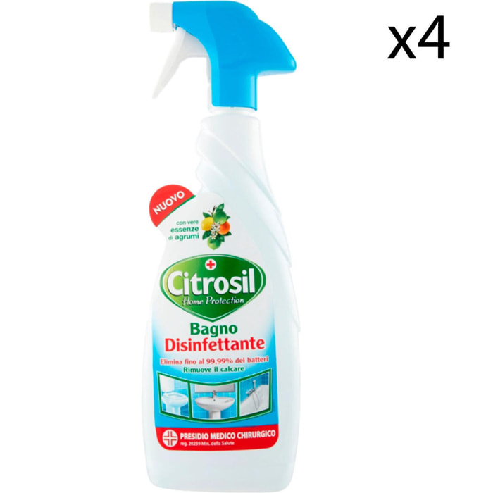 4x Citrosil Spray Bagno Disinfettante e Anticalcare con Essenze di Agrumi Presidio Medico Chirurgico - 4 Flaconi da 650ml