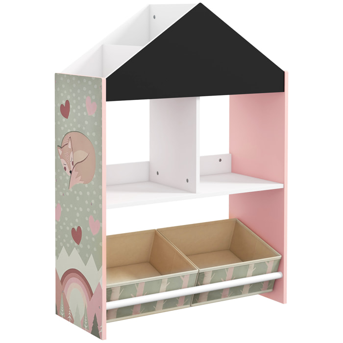 Estantería para Juguetes Organizador Infantil con Estantes Abiertos y 2 Cajas de Tela no Tejida Extraíbles para Sala de Juegos Habitación Guardería 62,4x26,5x90 cm Rosa