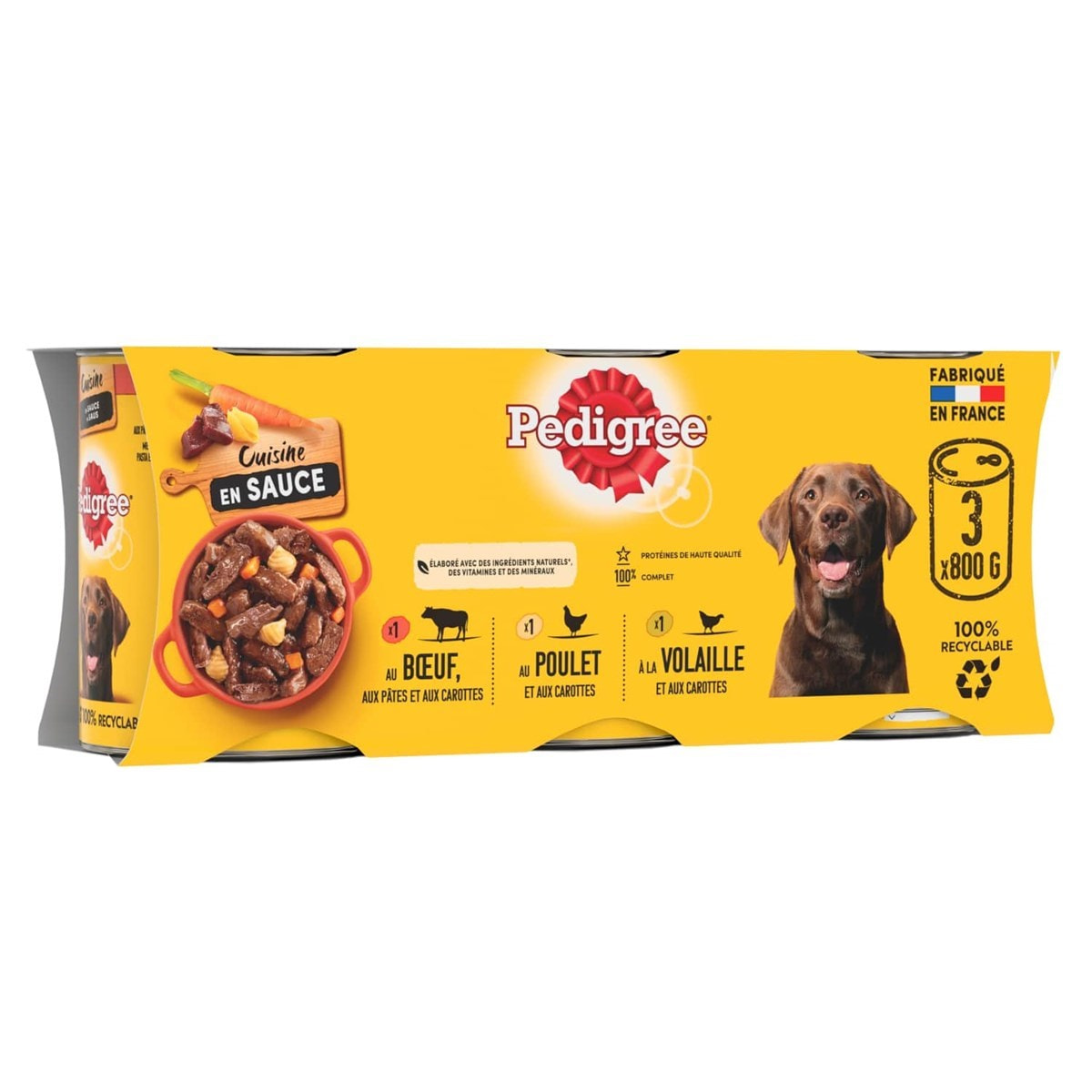 PEDIGREE 12 Boîtes en sauce 3 variétés pâtée pour chien 800g (4x3)