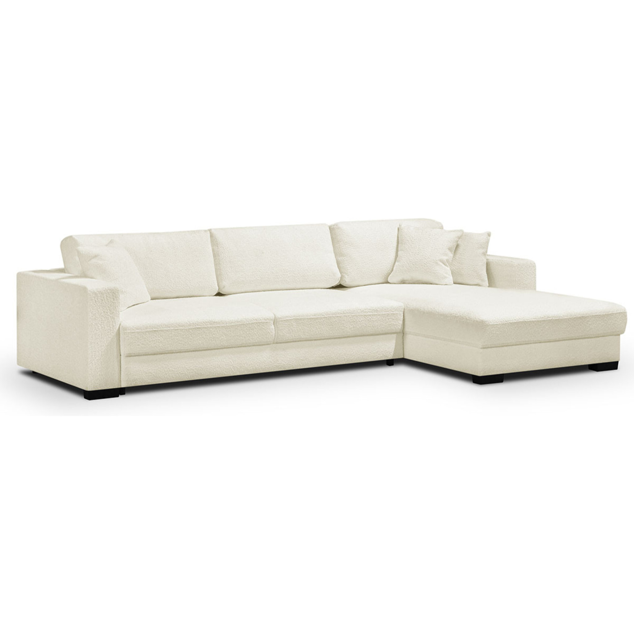 Canapé d'angle à droite convertible 5 places en tissu bouclé - ROBIN