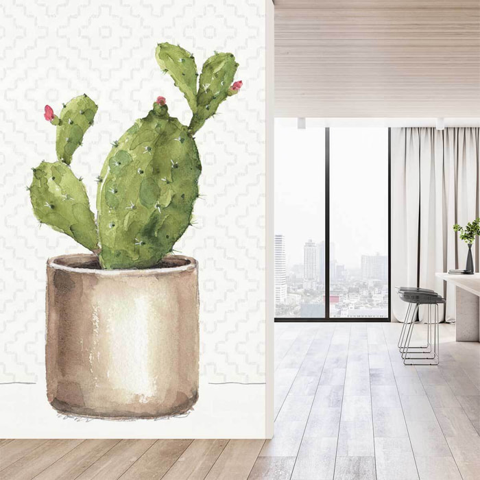 Papier peint exotique cactus en pot Intissé