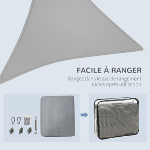 Voile d'ombrage triangulaire grande taille 3,6 x 3,6 x 3,6 m polyéthylène haute densité HDPE résistant aux UV gris