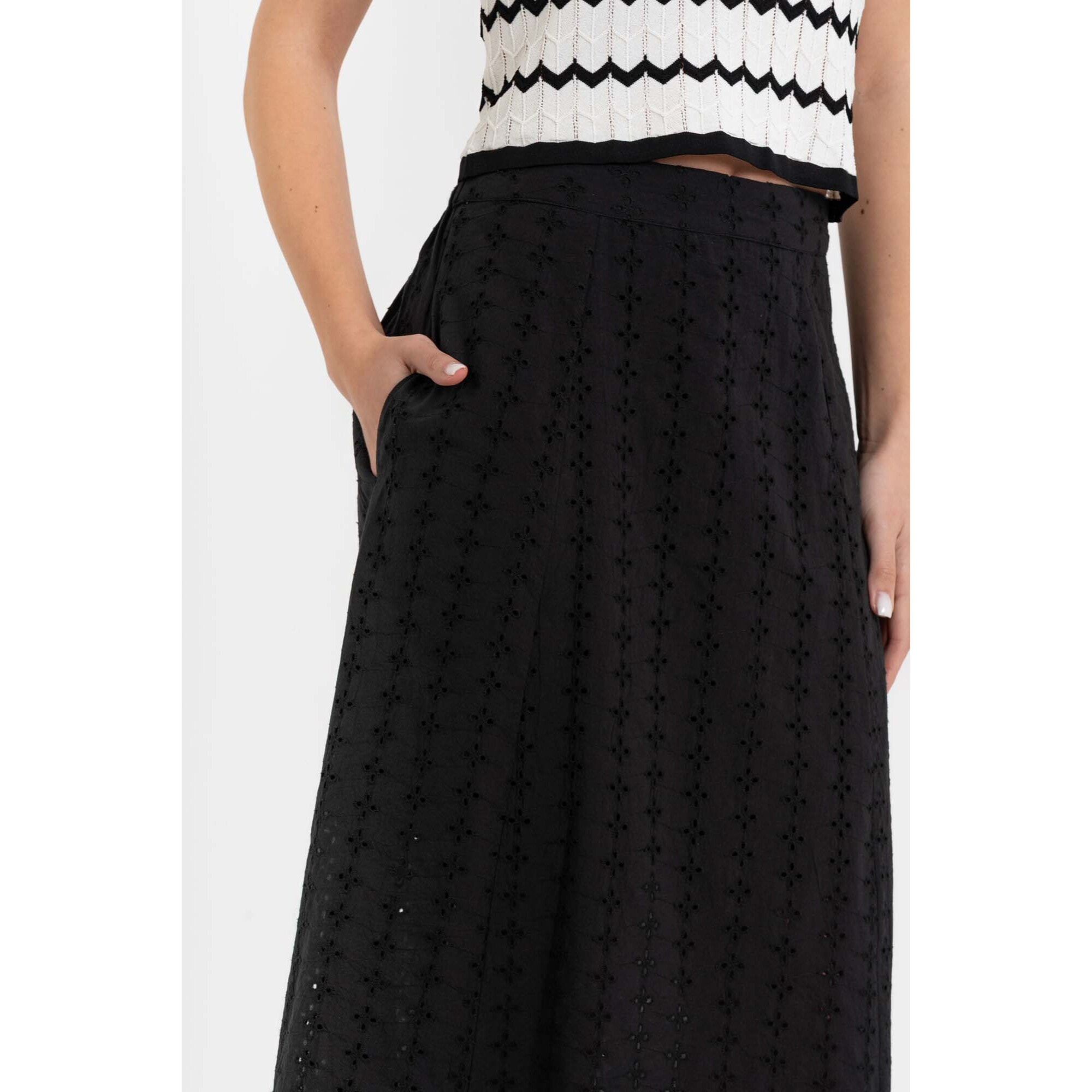 Kocca - Gonna a vita alta in 100% cotone con motivo traforato Donna