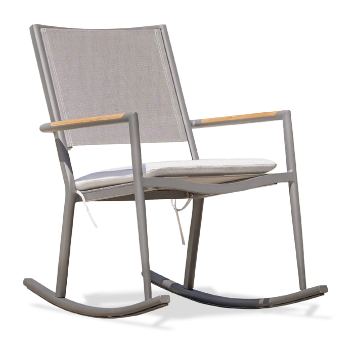 HONFLEUR - Fauteuil à bascule de jardin en aluminium toile plastifiée anthracite