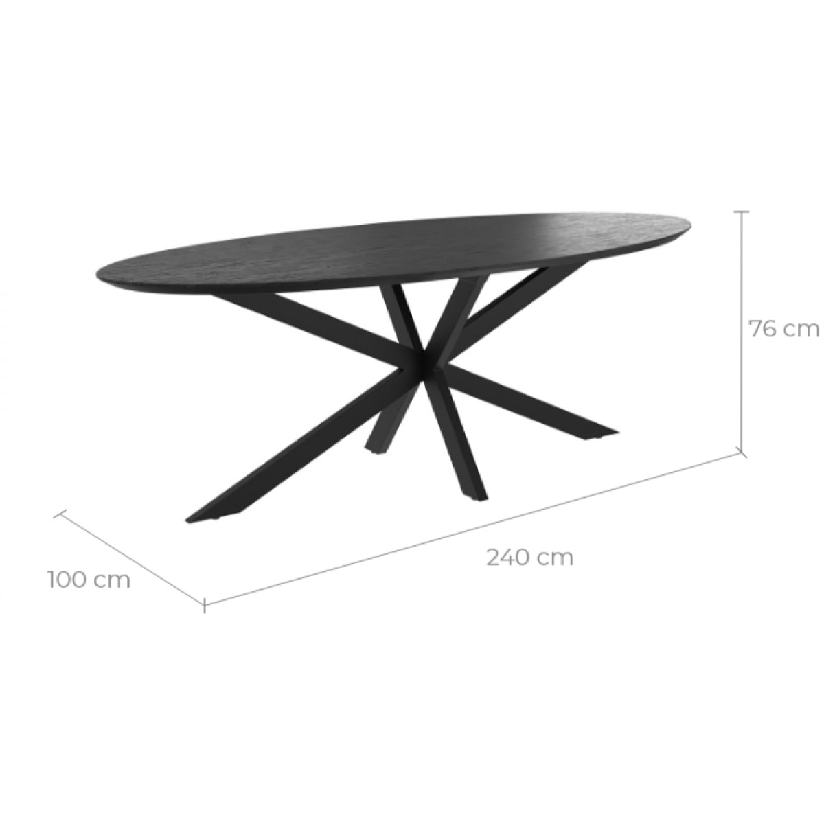 Table ovale 10 personnes en bois de teck recyclé noir 240 cm - Sparo