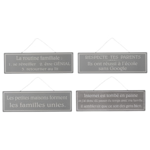 J-Line Pancarte Mix 1 Anglais/Francais Metal Antique Gris/Blanc Assortiment De 4