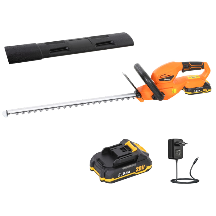 Tijeras Cortasetos Eléctrico, Cortasetos Batería 18V con Batería de 2000mAh, Hoja de Doble Acción de 51 cm, Motor sin Escobillas y Cargador para Setos, Césped, Naranja