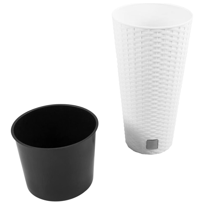 Maceta TUBO efecto rattán de 64 litros con inserto, blanco