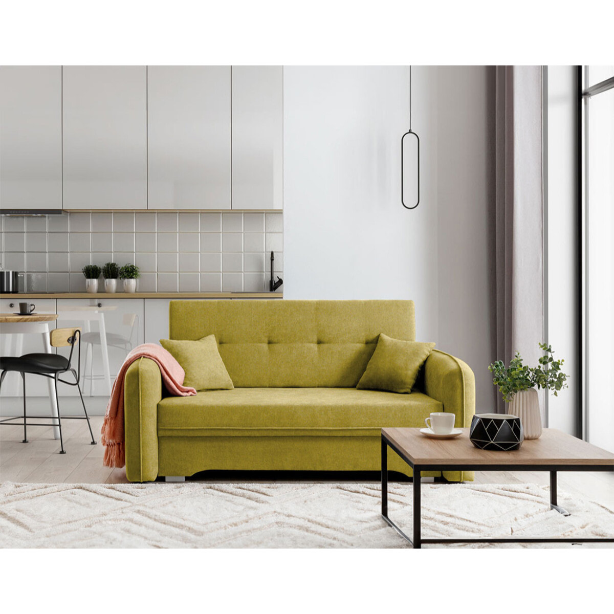 Michelle - canapé droit 3 places convertible avec coffre en velours - Jaune