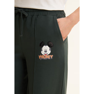Pantaloni sportivi neri con gamba ampia e stampa Mickey Mouse