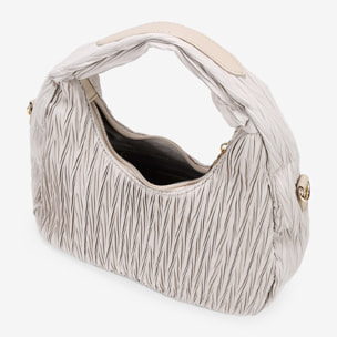 Bolso de hombro piedra con fruncidos y cremallera