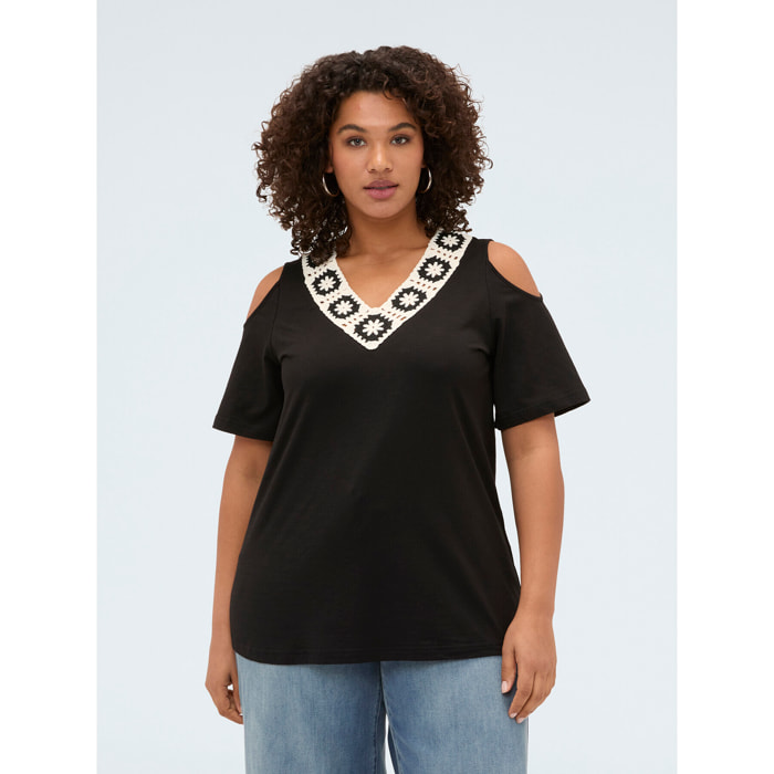 Fiorella Rubino - T-shirt in jersey modal con scollo a V - Nero