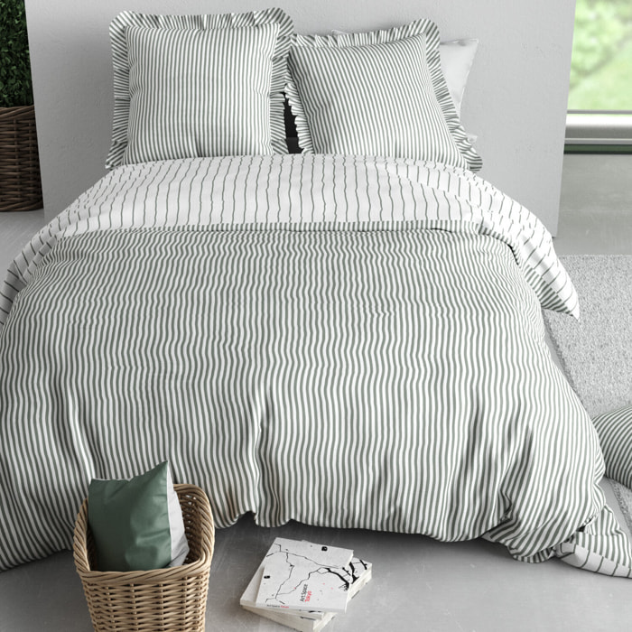 Parure housse de couette imprimé 100% coton - napoli - vert