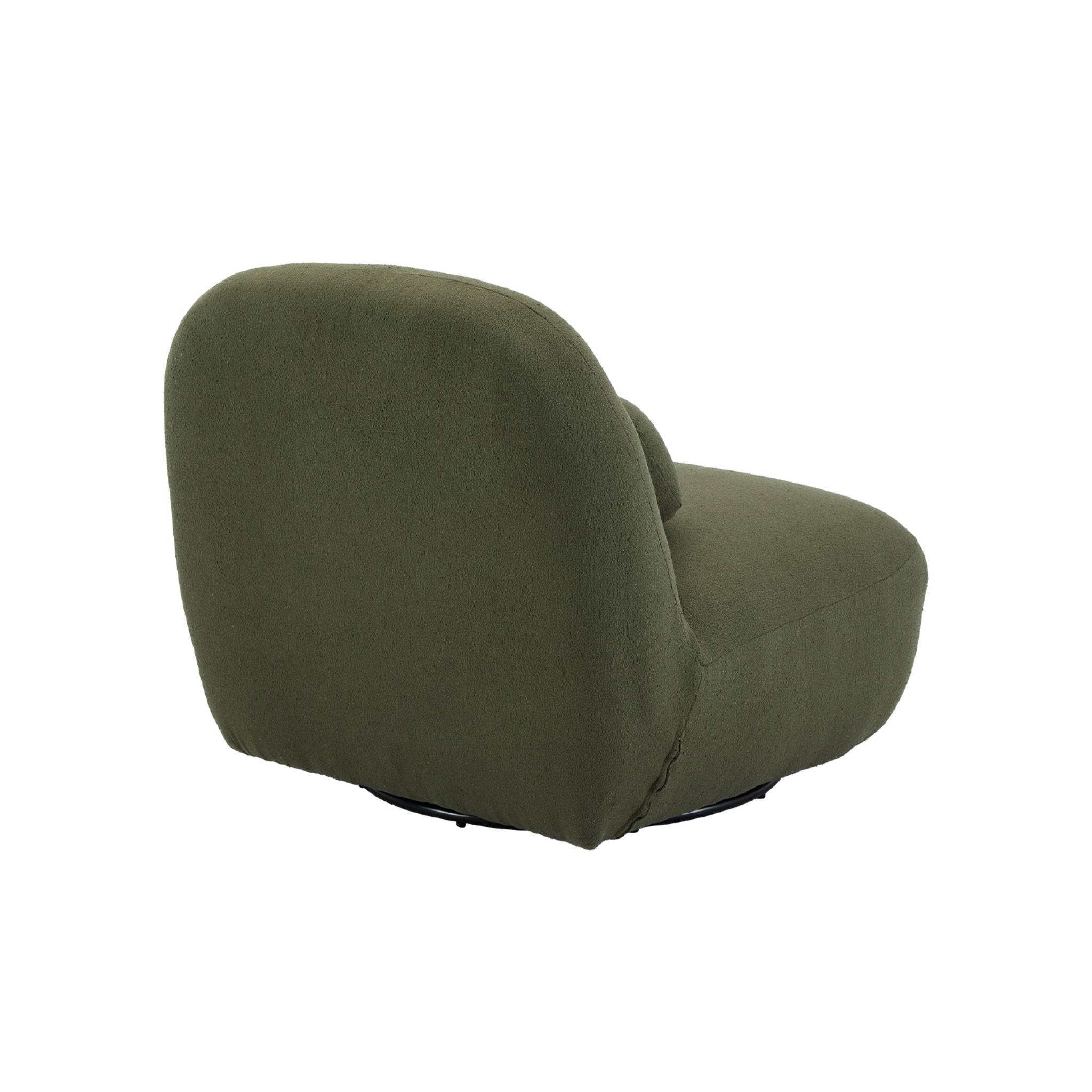 Fauteuil pivotant 360° en bouclette texturée vert kaki foncé . piètement en métal noir mat - SPINO