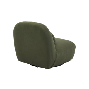 Fauteuil pivotant 360° en bouclette texturée vert kaki foncé . piètement en métal noir mat - SPINO