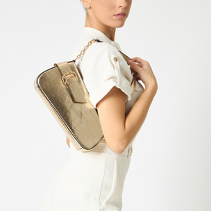 Mini bag donna oro in laminato con fibbia