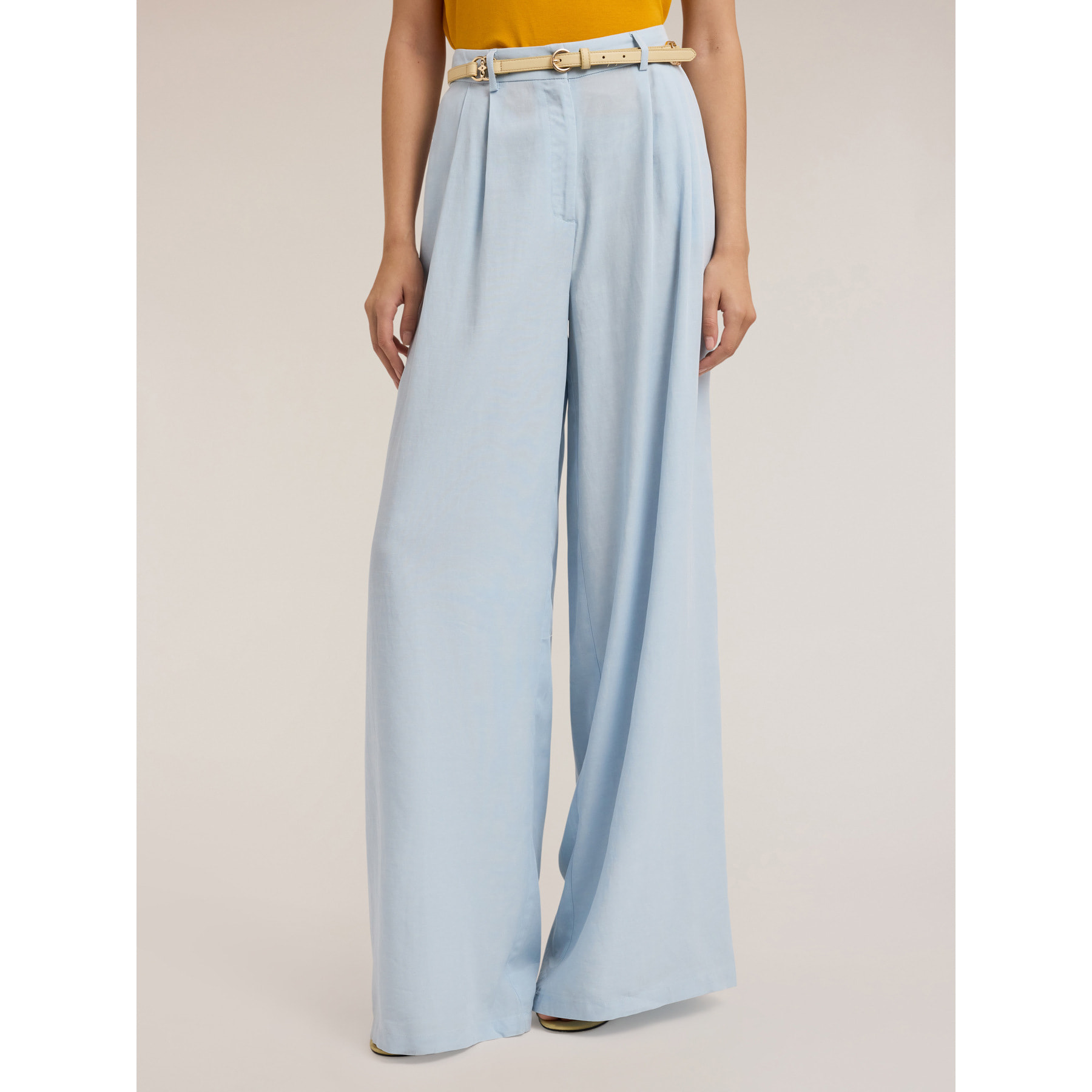 Motivi - Pantaloni palazzo con pieghe misto lyocell - Azzurro