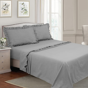 Completo Lenzuola Matrimoniale, 100% Cotone, Lenzuolo Sopra 240x290 cm + Lenzuolo Sotto con Angoli 170x195x25 cm + 2 Federe 50x80 cm, Grigio