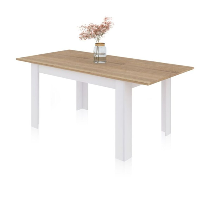 Mesa de comedor extensible Danna 123 Blanco Artik (Blanco Mate) - Roble Canadian