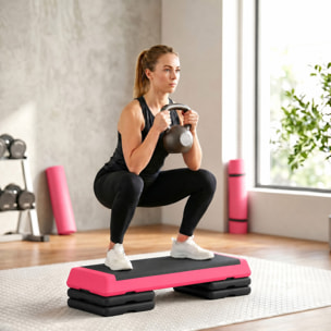 Step de Aeróbic, Step para Fitness Antideslizante, Altura Regulable 3 Niveles de 10,5/15,5/20,5 cm, Carga 250 kg, para Ejercicio en Casa, Gimnasio, 77x36x20,5 cm, Rosa y Negro