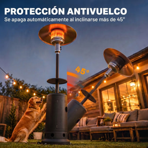 Estufa de Gas Butano 13 kW, Calefactor de Gas Terraza Exterior con Mesa Ø40 cm, Regulación Continua del Calor, Encendido Piezoeléctrico, Antivuelco y 2 Ruedas para Jardín, 30 m², Marrón