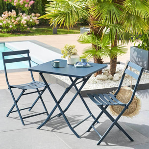 Table de jardin pliante carrée "Greensboro" pétrole 2 places en acier traité époxy