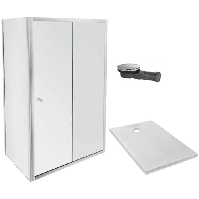 Receveur Ipso + paroi porte pivotante angle + bonde