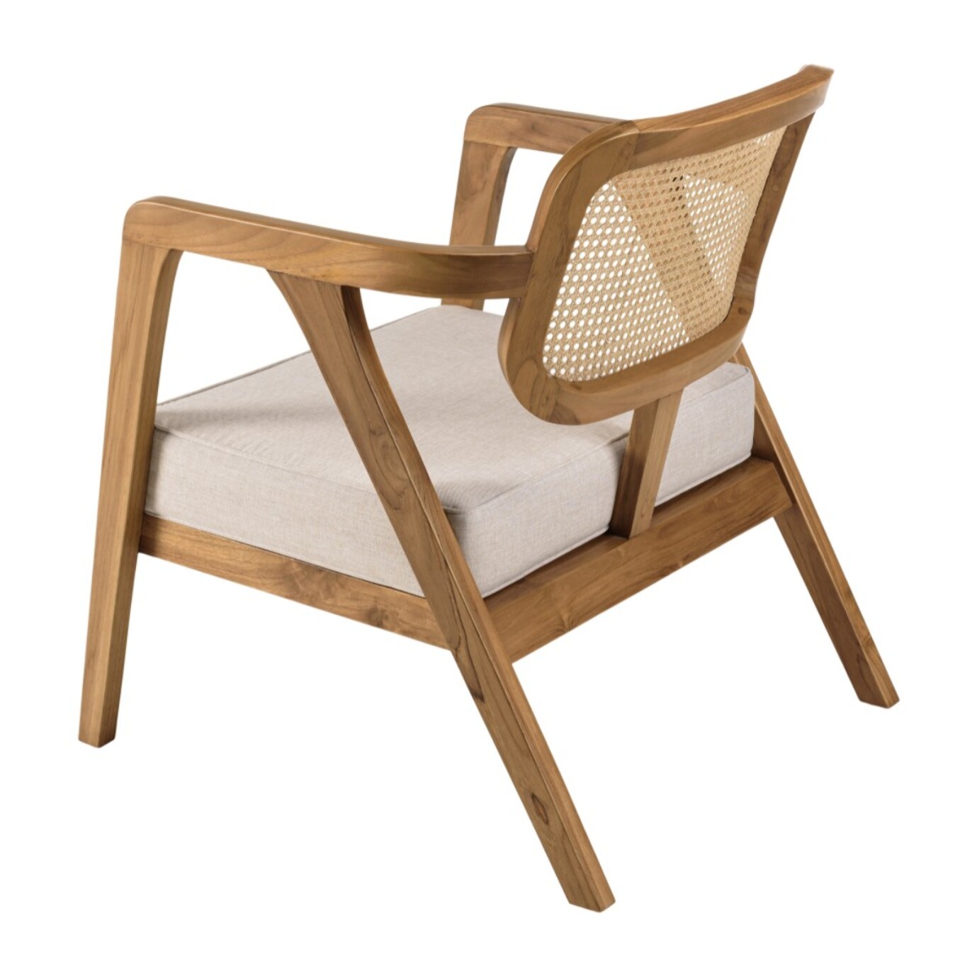 WILL - Fauteuil FLORES en teck dossier en cannage naturel coussin gris