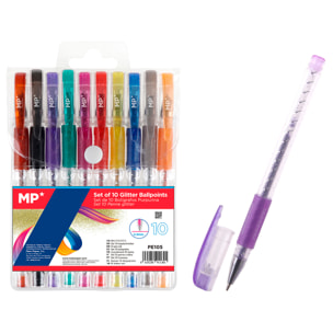 SET BOLÍGRAFOS PURPURINA CUERPO TRANSPARENTE 10 COLORES