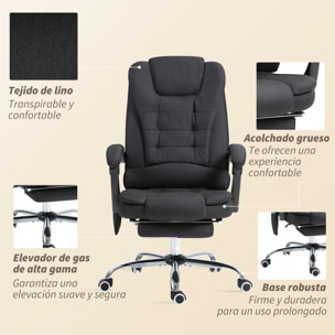 Silla de Oficina con 6 Puntos de Masaje Vibratorio, Silla de Escritorio Giratoria, Respaldo Reclinable 135Âº, Función Calefacción, Reposapiés Retráctil, Altura Ajustable, Control Remoto, Negro
