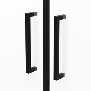 Porte de Douche Double Battant 70x200cm - Verre Trempé Transparent 6mm - Profil Noir Mat