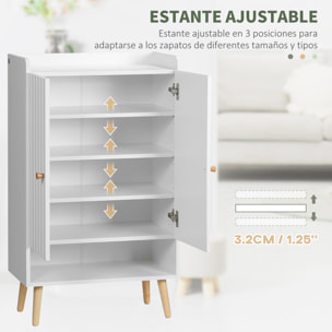 HOMCOM Mueble Zapatero con 2 Puertas Armario de Zapatos con Estante Abierto y Estantes Ajustables para 15 Pares de Zapatos para Pasillo Entrada 60x33x100 cm Blanco