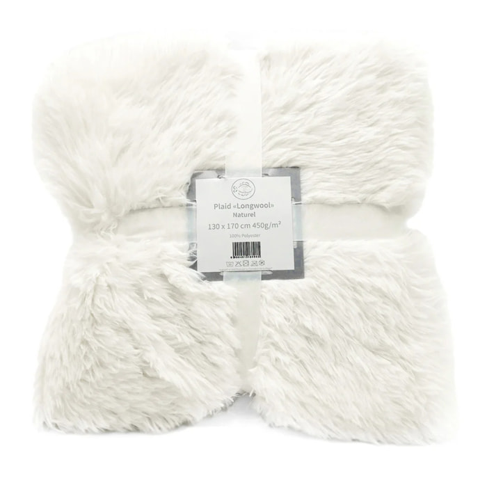 Plaid imitation poils longs - Longwool Naturel - 130x170cm - 450g/m²
