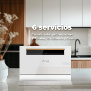 Lavavajillas EVVO Mini D, 6 Cubiertos, 8 Programas, Blanco, Ancho 550 mm