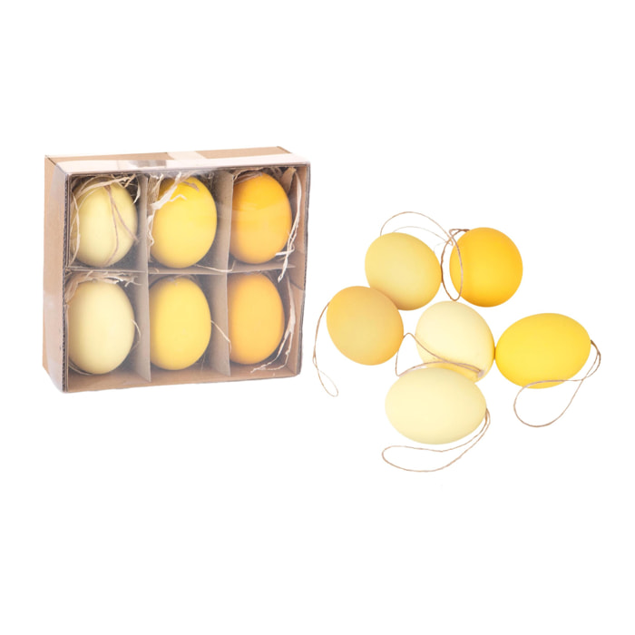 Pezzi 3 - Uova vere da appendere conf.6 pz - Colore Assortite - 14xH12,5x4,5cm - Bianchi Dino