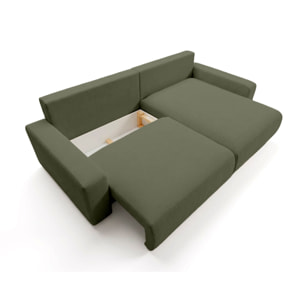 Mini Pivoine - Canapé d'angle réversible 4 places convertible avec coffre en velours texturé - Vert Kaki