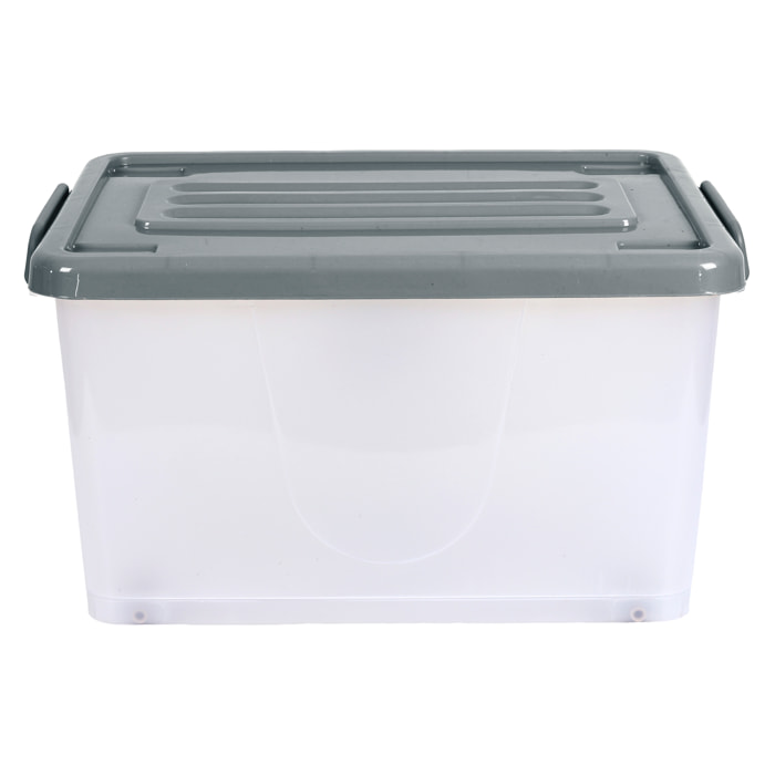 Boîte de rangement - JE CHERCHE UNE IDEE - Sur roulettes - 35 L - Gris et transparent