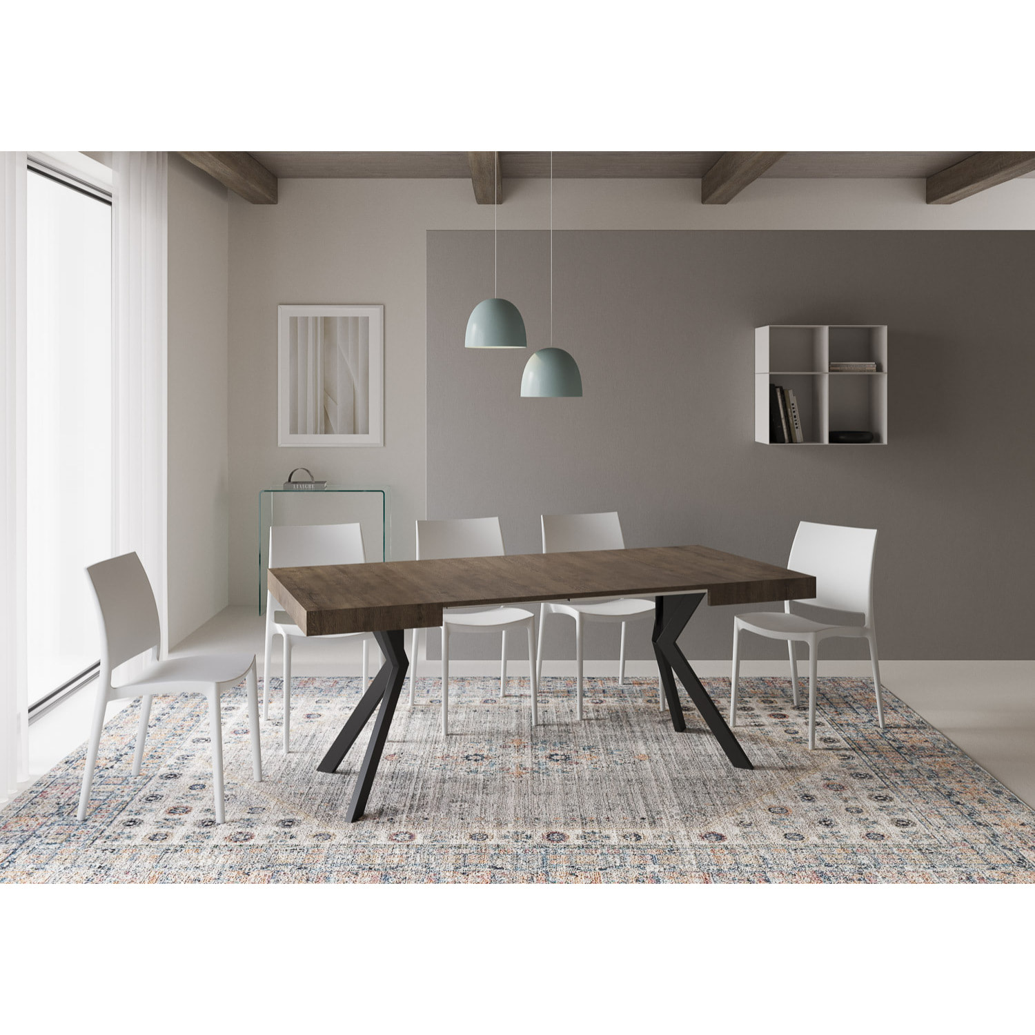 Mesa extensible 90x90/194 cm Dolcezza nogal patas antracita