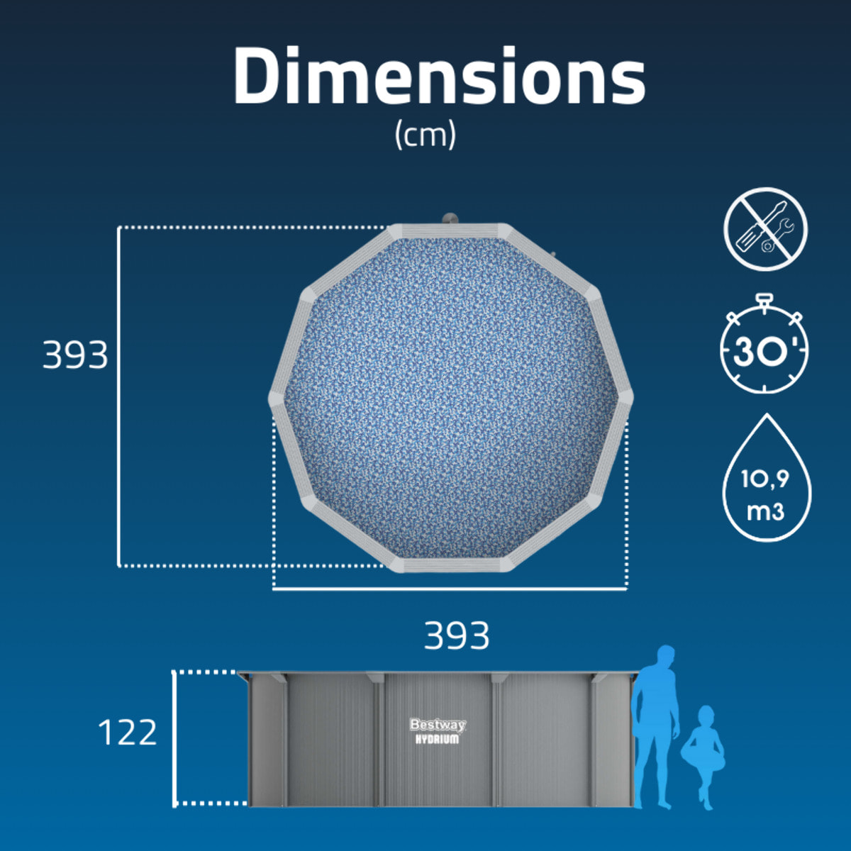 Bestway Piscine acier ronde Bestway Hydrium 366 x 122 cm gris clair