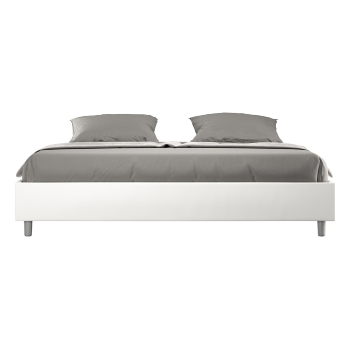 Letto matrimoniale king size con rete imbottito 180x190 similpelle bianco Azelia