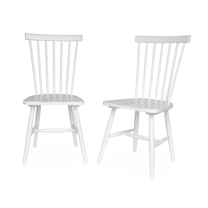 Lot de 2 chaises blanches à barreaux en bois d'hévéa. ROMIE. L 50.8 x P 44.2 x H 90cm.